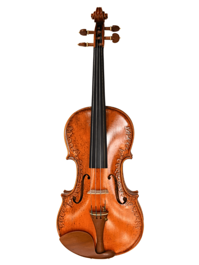 Regal Violin with floral cravings, labeled Stradivarius